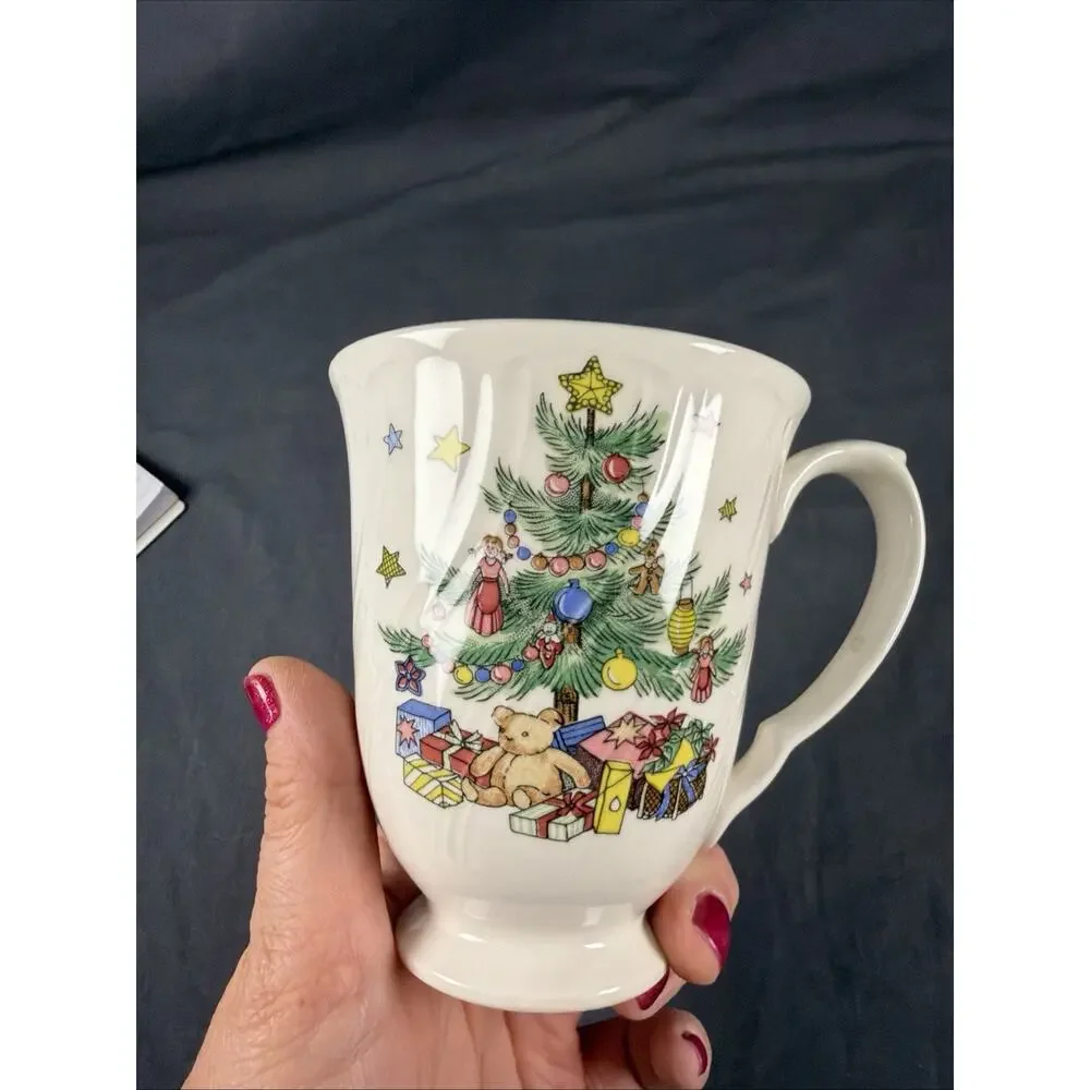 4 Nikko HAPPY HOLIDAYS Cups/mugs Blue Back Stamp Vintage